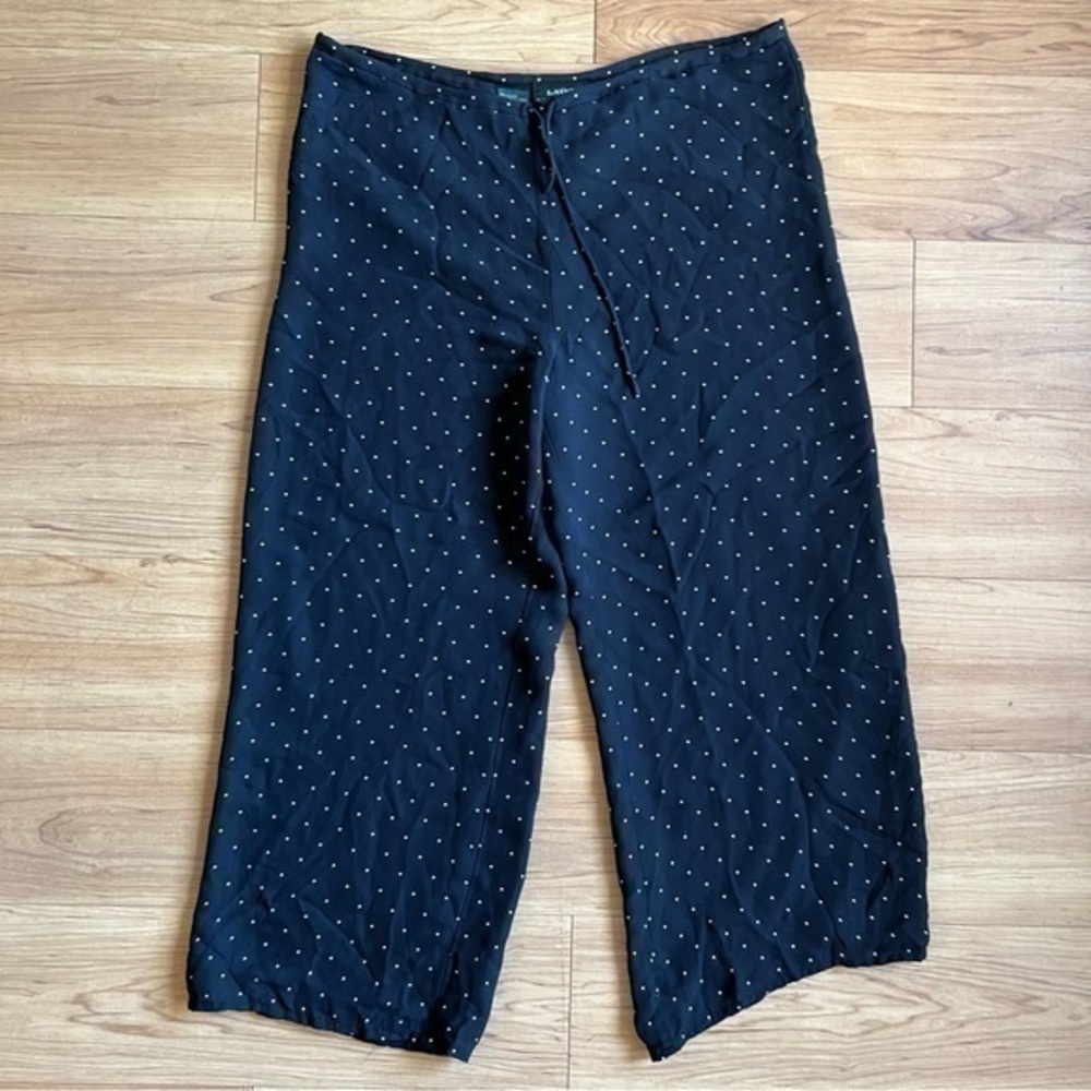 💜 LAUREN RALPH LAUREN Black WHITE POLKA DOT CAPRI PANTS WOMENS SIZE PETITE 8P